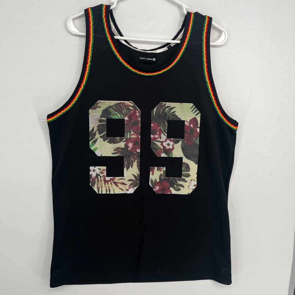 Ocean Current Mens Mesh Tank Top Floral 99 Graphic Jersey Black Large
